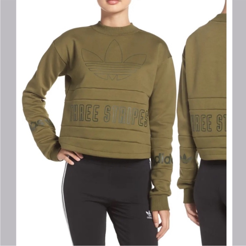Adidas army green crop sweatshirt